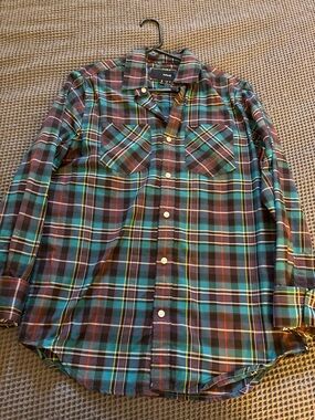 Hurley Plaid Button-Down Shirt - Teal, Burgundy & Yellow